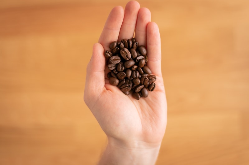 Granos de café en la mano