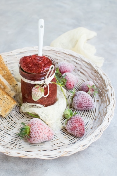 Jar with strawberry jam