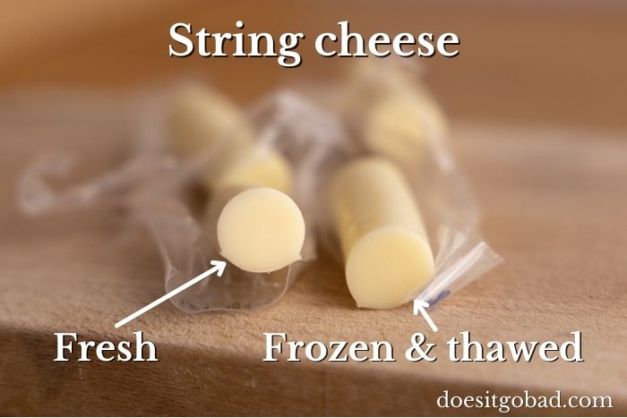 Comparación de hebras de queso fresco y congelado