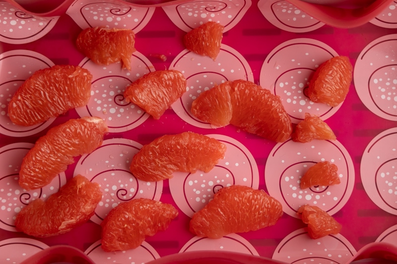 Grapefruit pieces before freezing