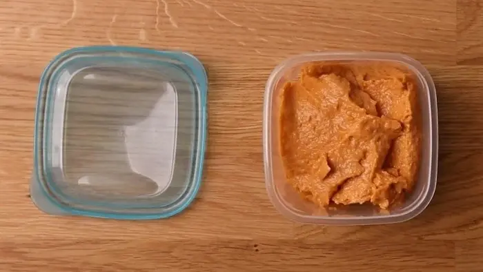 hummus in a container to freeze
