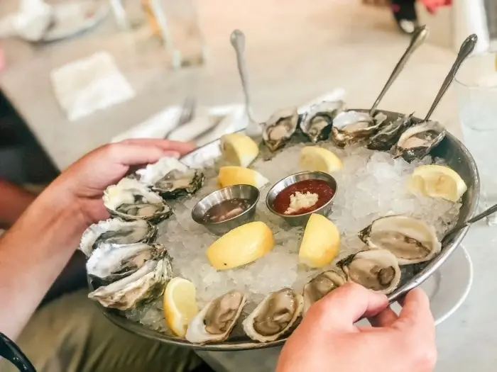 oyster plate and cocktail sauce
